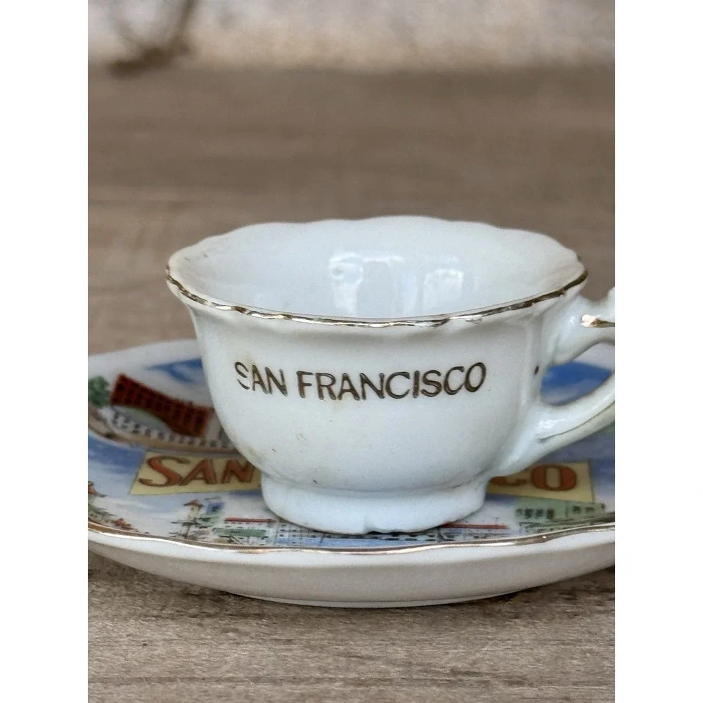 Vintage Small Souvenir Plate‎ And Teacup SAN FRANCISCO Gold Trim